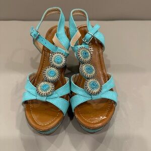 Spring Step Turquoise Beaded Wedge Sandals